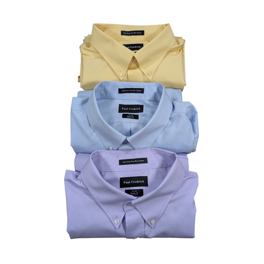 Paul Fredrick Dress Shirts Lot of 3 Mens 19x35 Yellow Blue Lavender Button Down